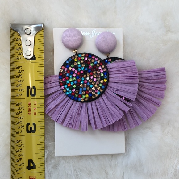 Large Multicolor Rhinestone Fringe Tassel Earrings - Picture 5 of 6